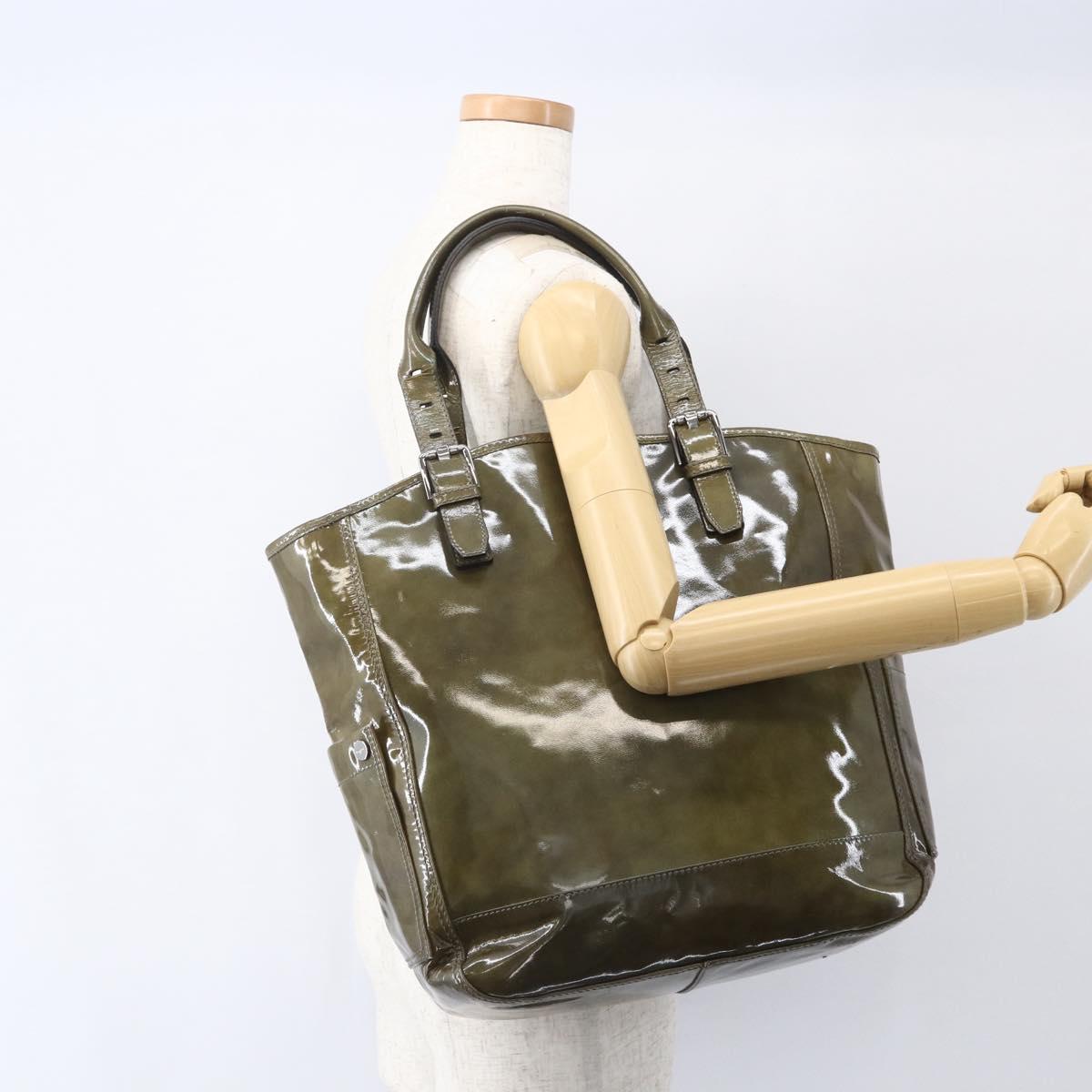 Salvatore Ferragamo Tote Bag Enamel Green Silver Auth bs31357