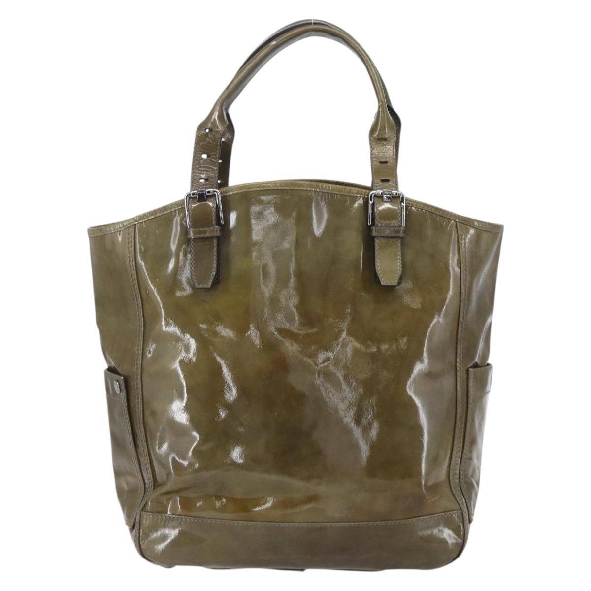 Salvatore Ferragamo Tote Bag Enamel Green Silver Auth bs31357