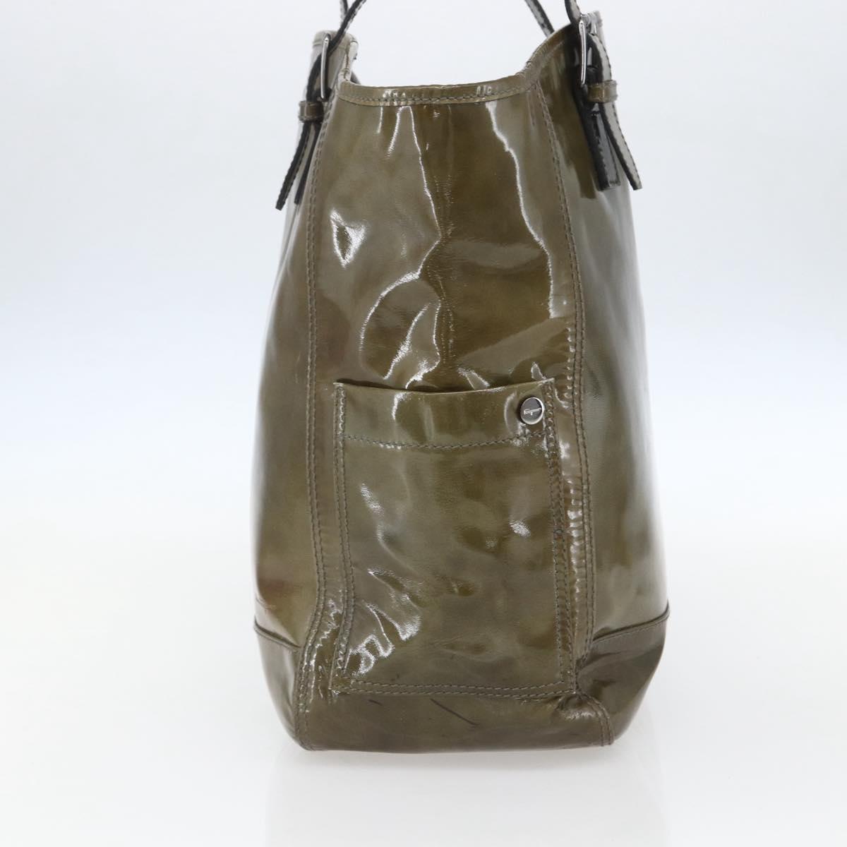 Salvatore Ferragamo Tote Bag Enamel Green Silver Auth bs31357
