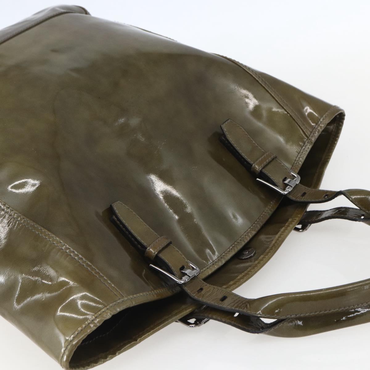 Salvatore Ferragamo Tote Bag Enamel Green Silver Auth bs31357