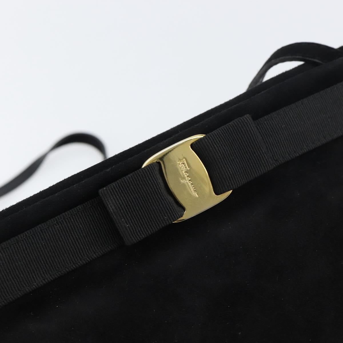 Salvatore Ferragamo Vala Shoulder Bag Suede Black Gold Auth bs31358