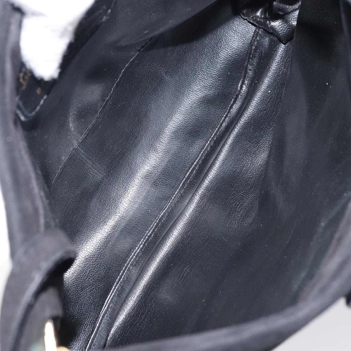 Salvatore Ferragamo Vala Shoulder Bag Suede Black Gold Auth bs31358