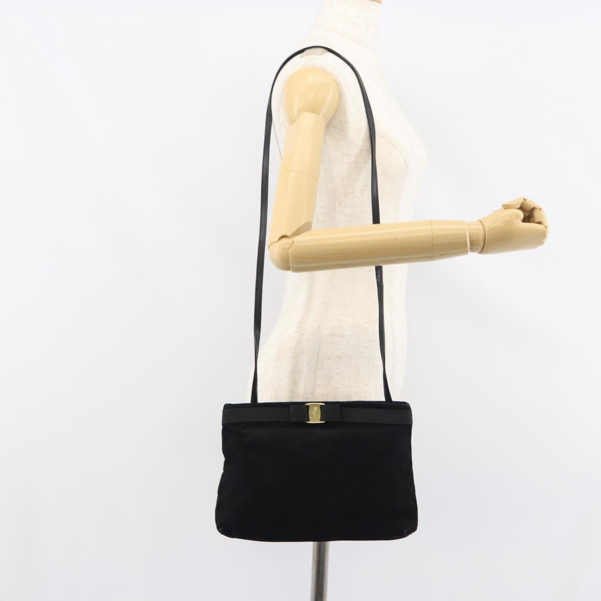 Salvatore Ferragamo Vala Shoulder Bag Suede Black Gold Auth bs31358
