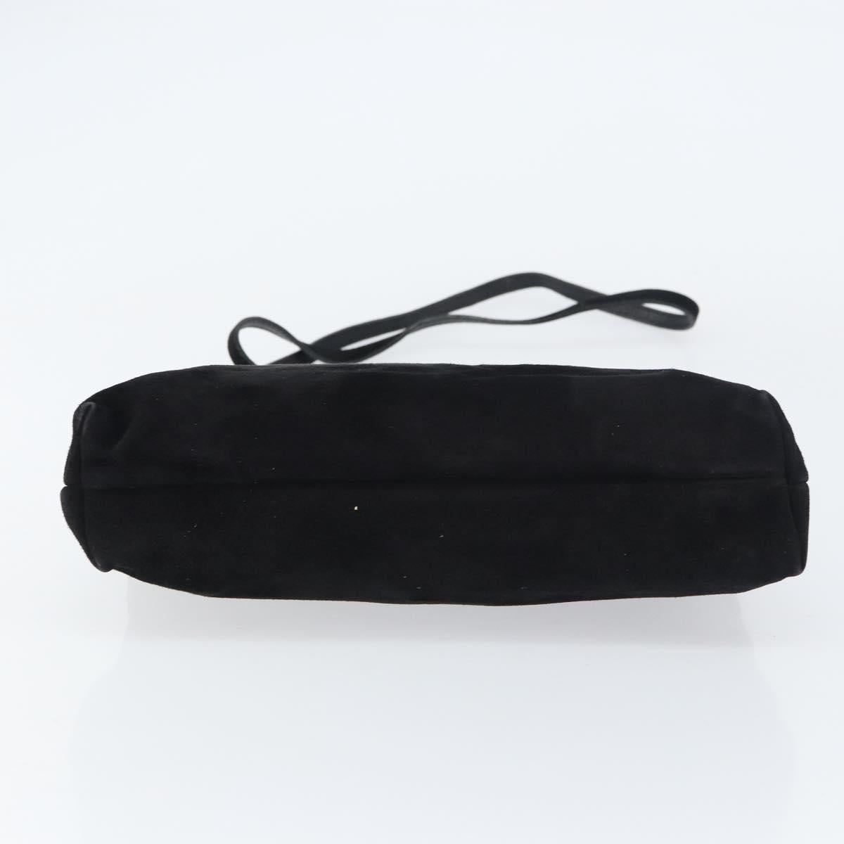 Salvatore Ferragamo Vala Shoulder Bag Suede Black Gold Auth bs31358