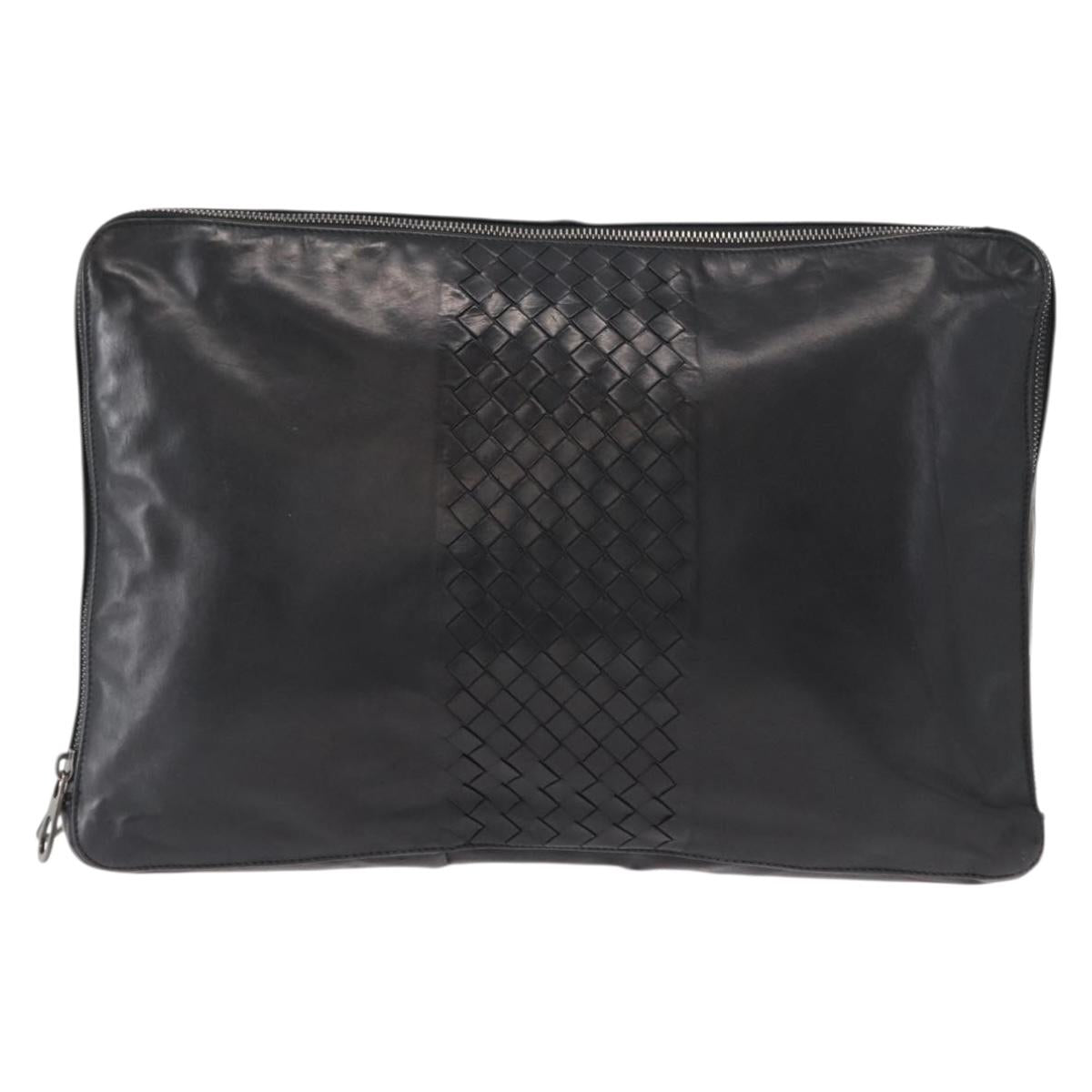 BOTTEGA VENETA INTRECCIATO Clutch Bag Leather Black Auth bs31360