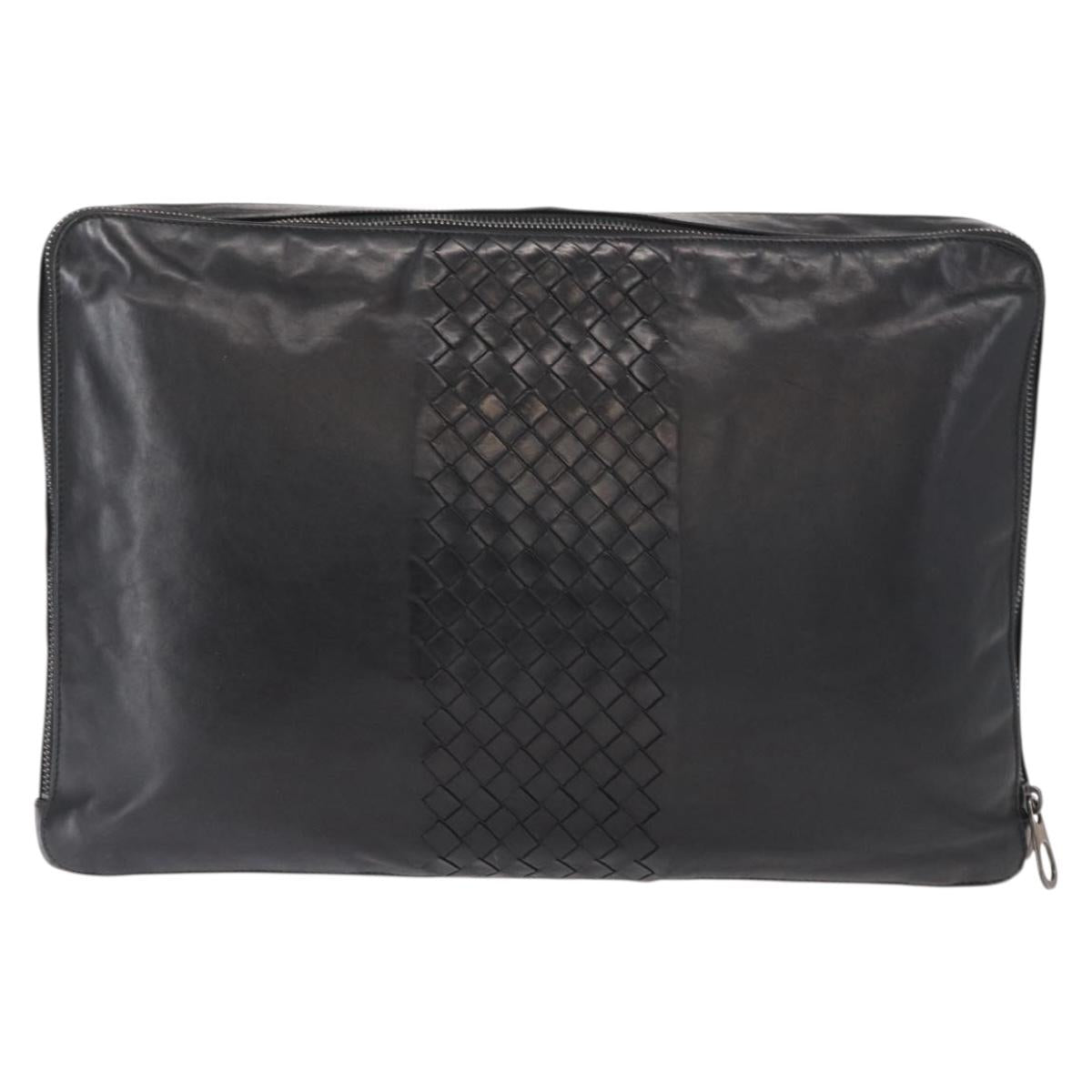 BOTTEGA VENETA INTRECCIATO Clutch Bag Leather Black Auth bs31360