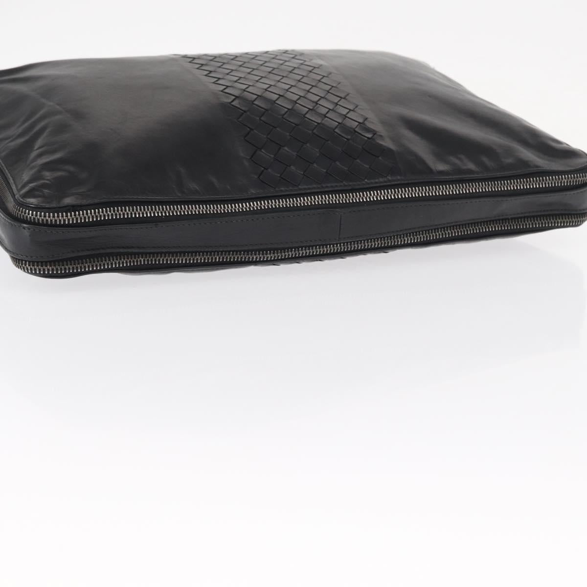 BOTTEGA VENETA INTRECCIATO Clutch Bag Leather Black Auth bs31360