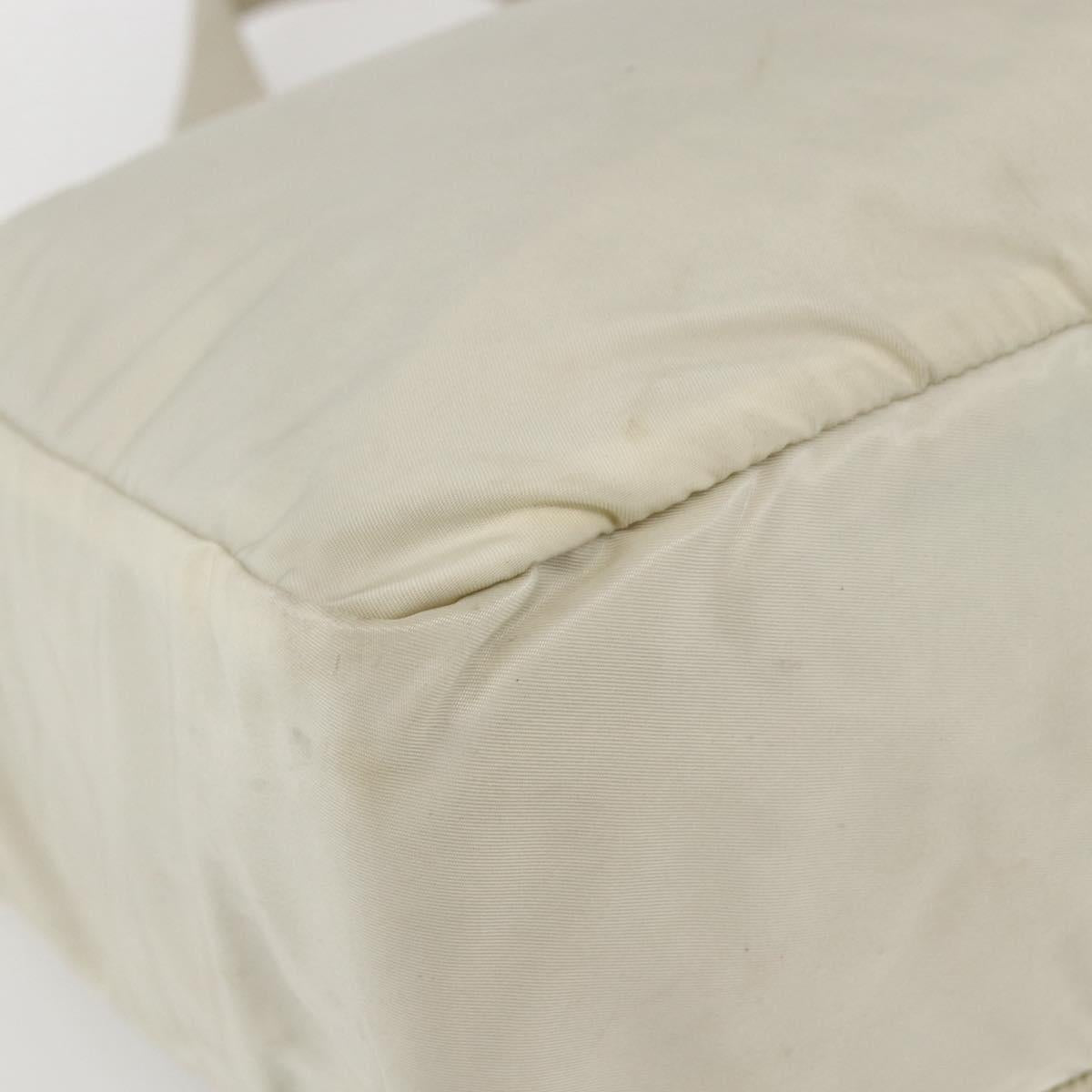 PRADA Tote Bag Nylon Beige Silver Auth bs31362