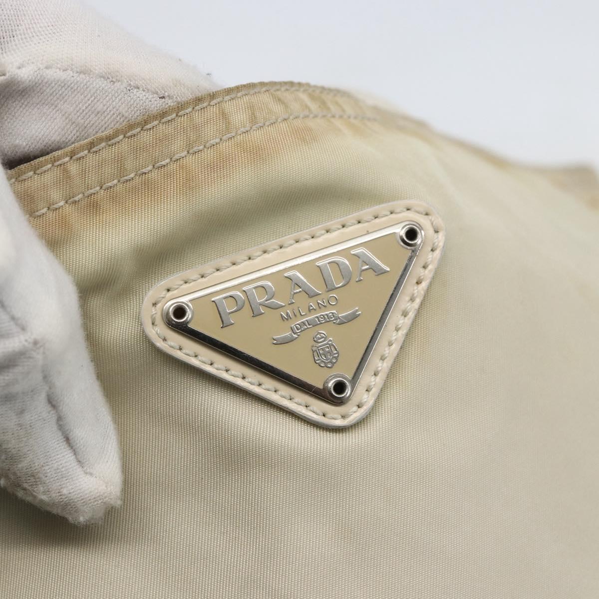 PRADA Tote Bag Nylon Beige Silver Auth bs31362