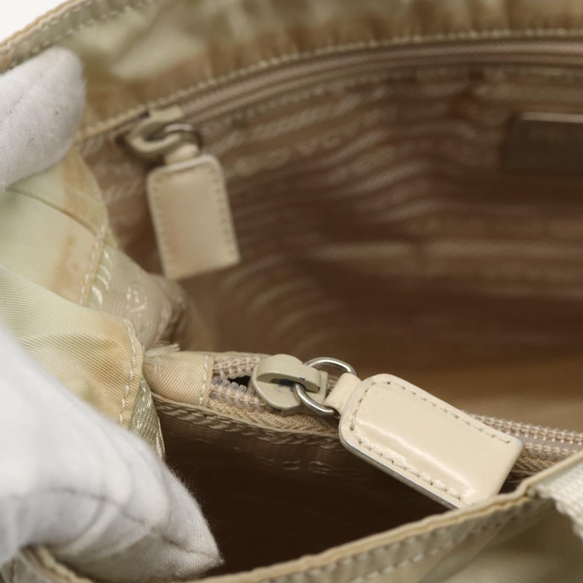 PRADA Tote Bag Nylon Beige Silver Auth bs31362