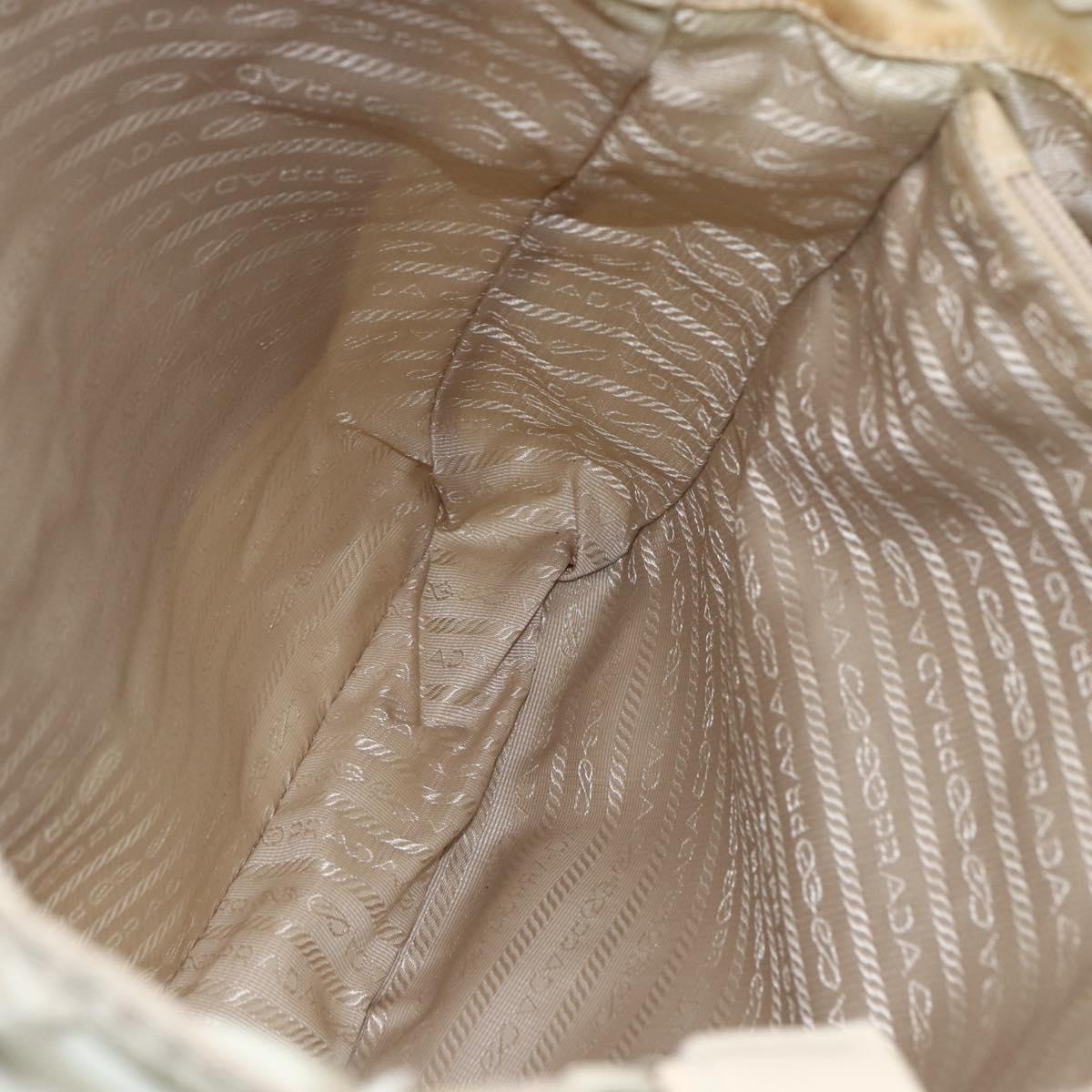 PRADA Tote Bag Nylon Beige Silver Auth bs31362