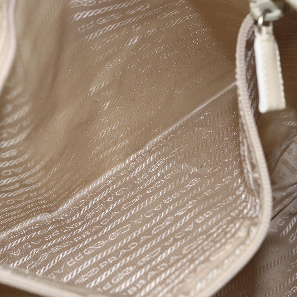 PRADA Tote Bag Nylon Beige Silver Auth bs31362
