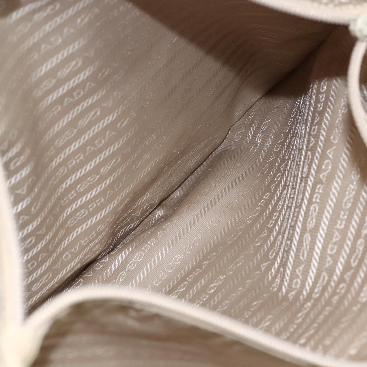 PRADA Tote Bag Nylon Beige Silver Auth bs31362