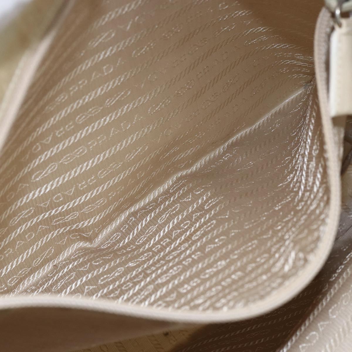 PRADA Tote Bag Nylon Beige Silver Auth bs31362