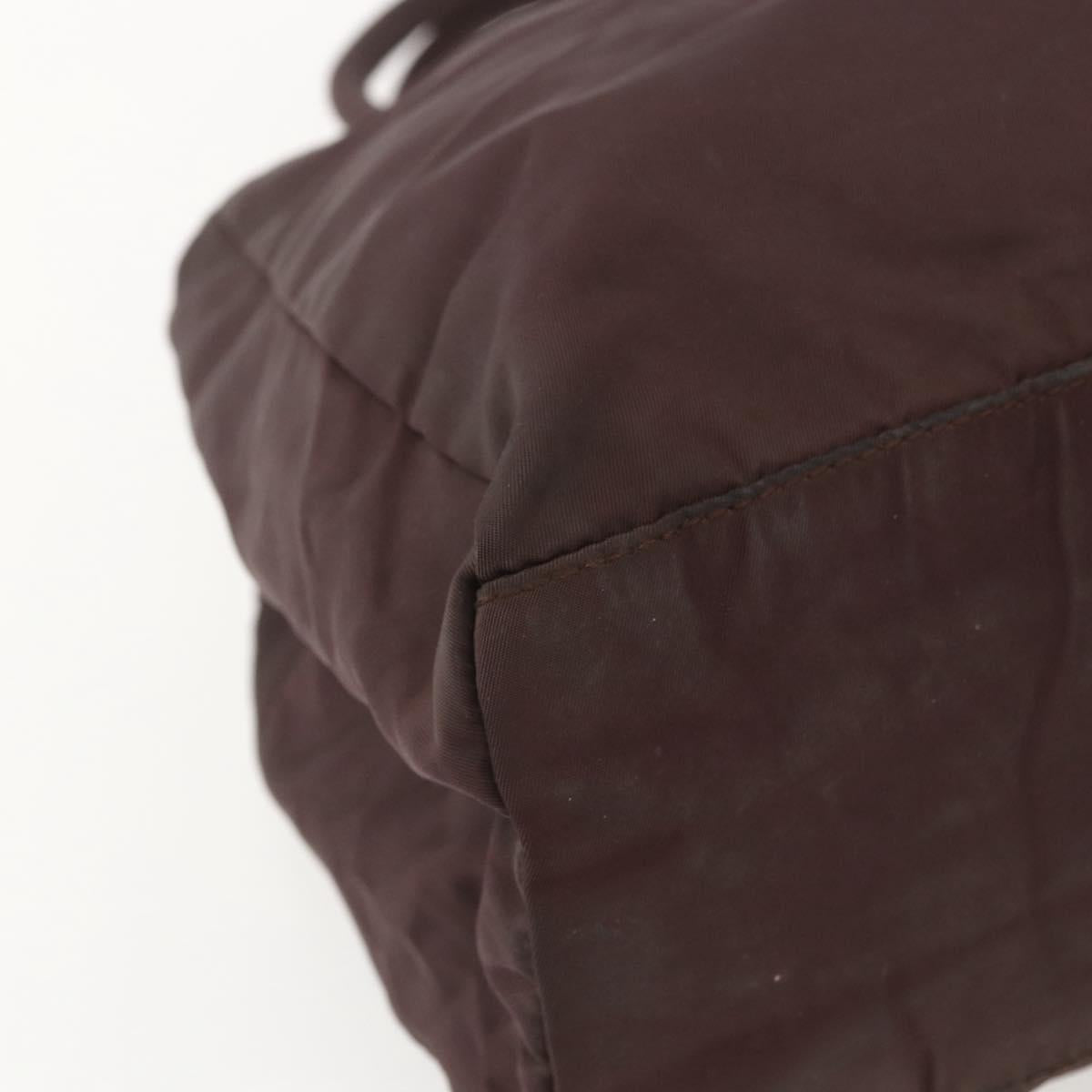 PRADA Hand Bag Nylon Brown Silver Auth bs31363