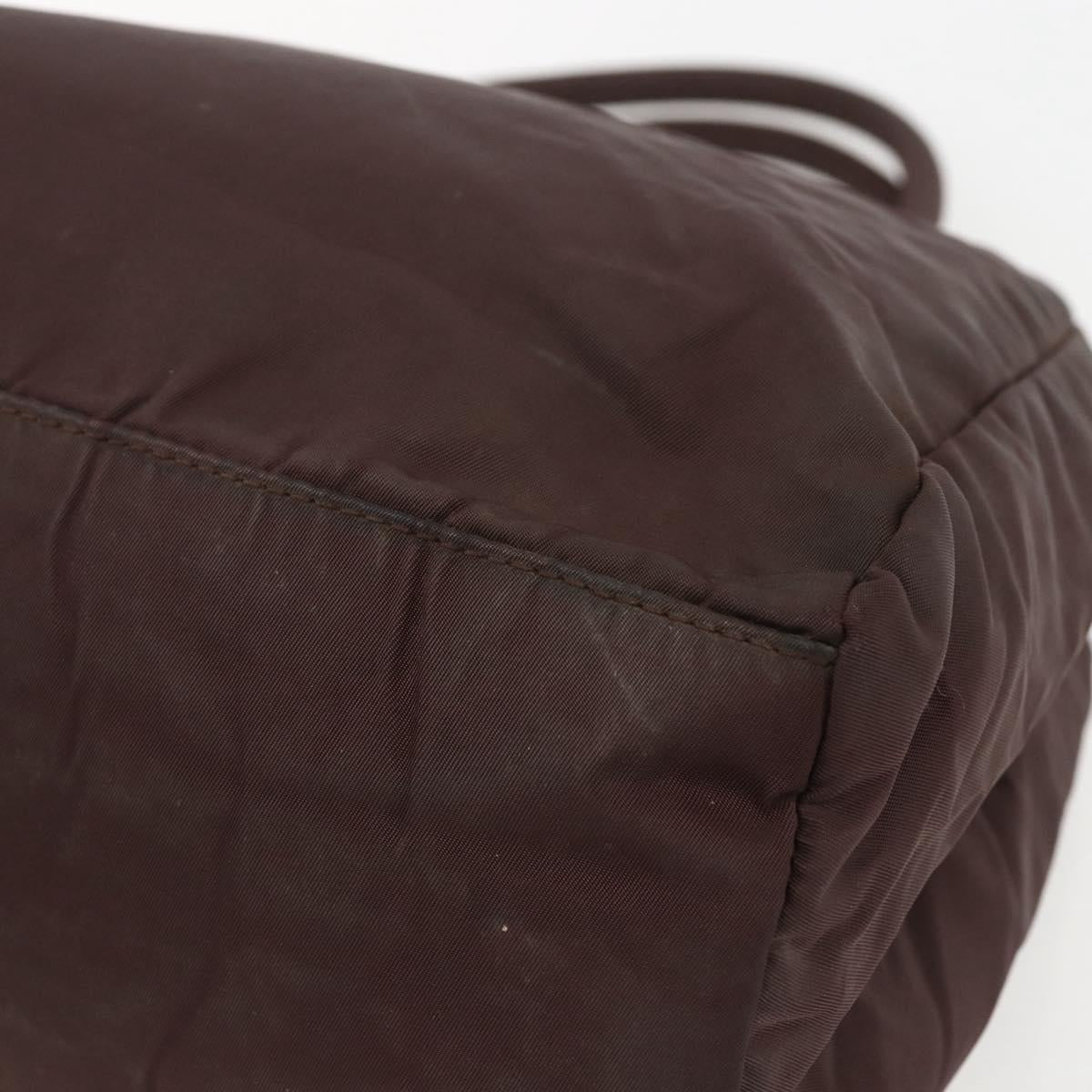 PRADA Hand Bag Nylon Brown Silver Auth bs31363