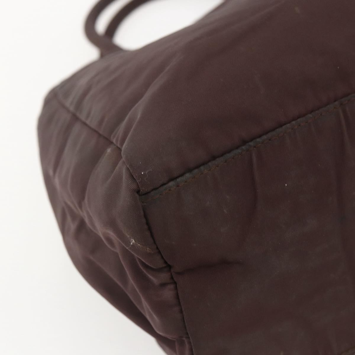 PRADA Hand Bag Nylon Brown Silver Auth bs31363