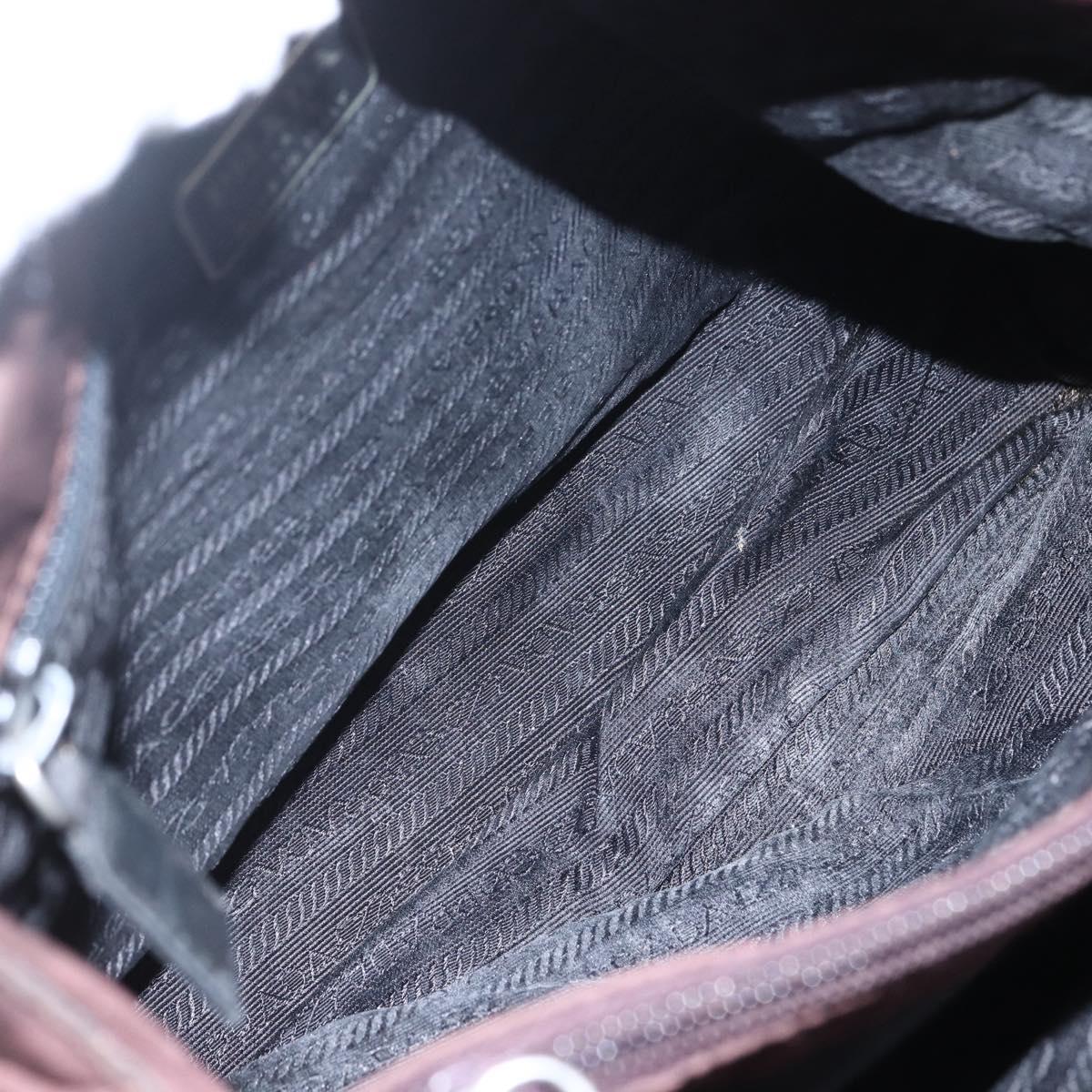 PRADA Hand Bag Nylon Brown Silver Auth bs31363