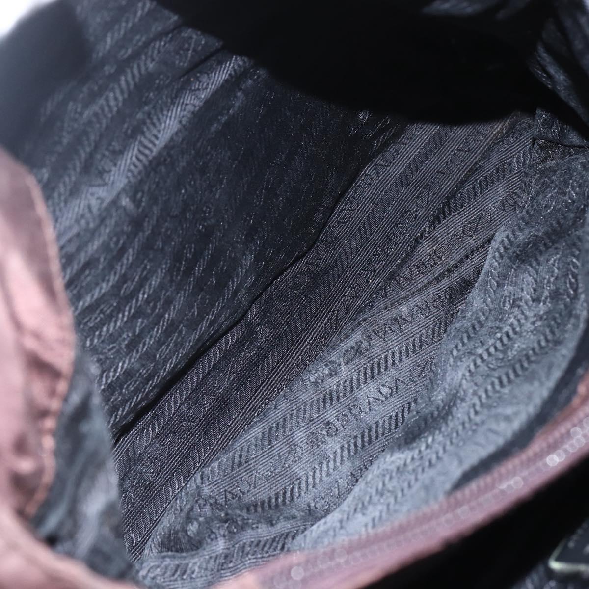 PRADA Hand Bag Nylon Brown Silver Auth bs31363