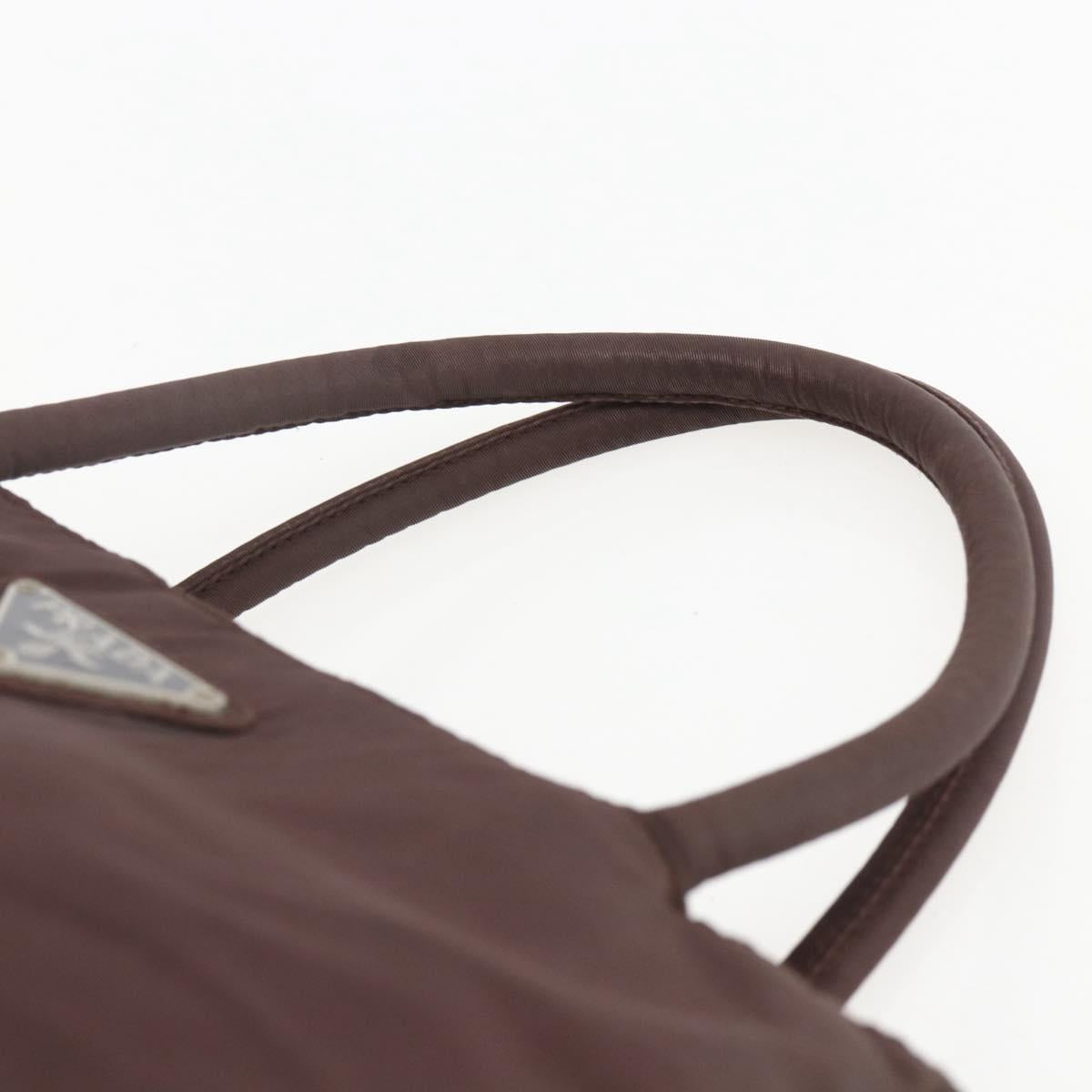 PRADA Hand Bag Nylon Brown Silver Auth bs31363