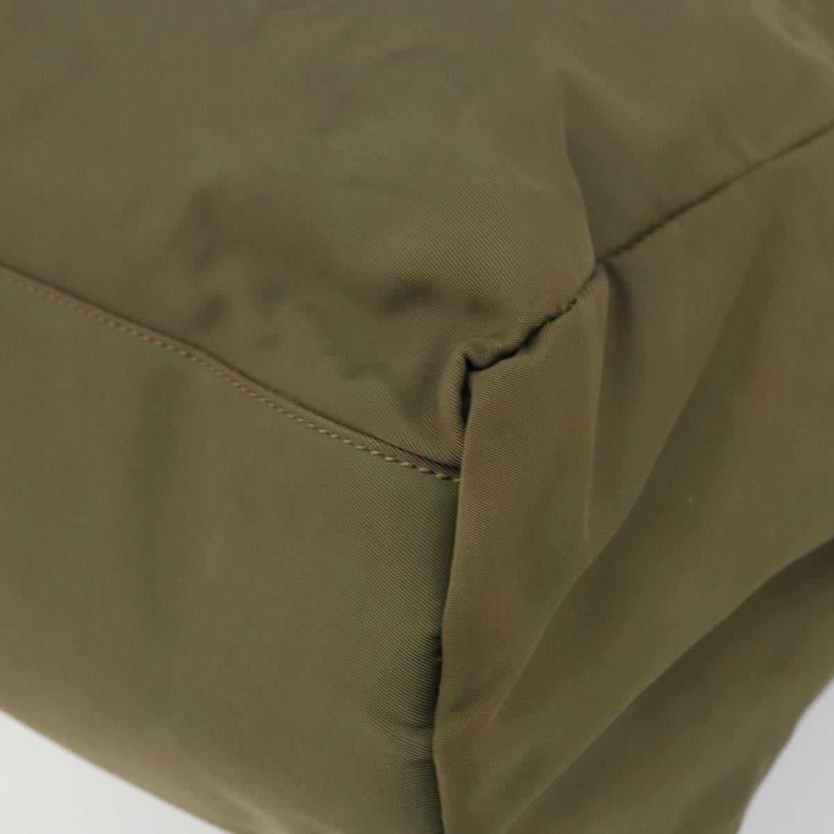 PRADA Hand Bag Nylon Khaki Silver Auth bs31364