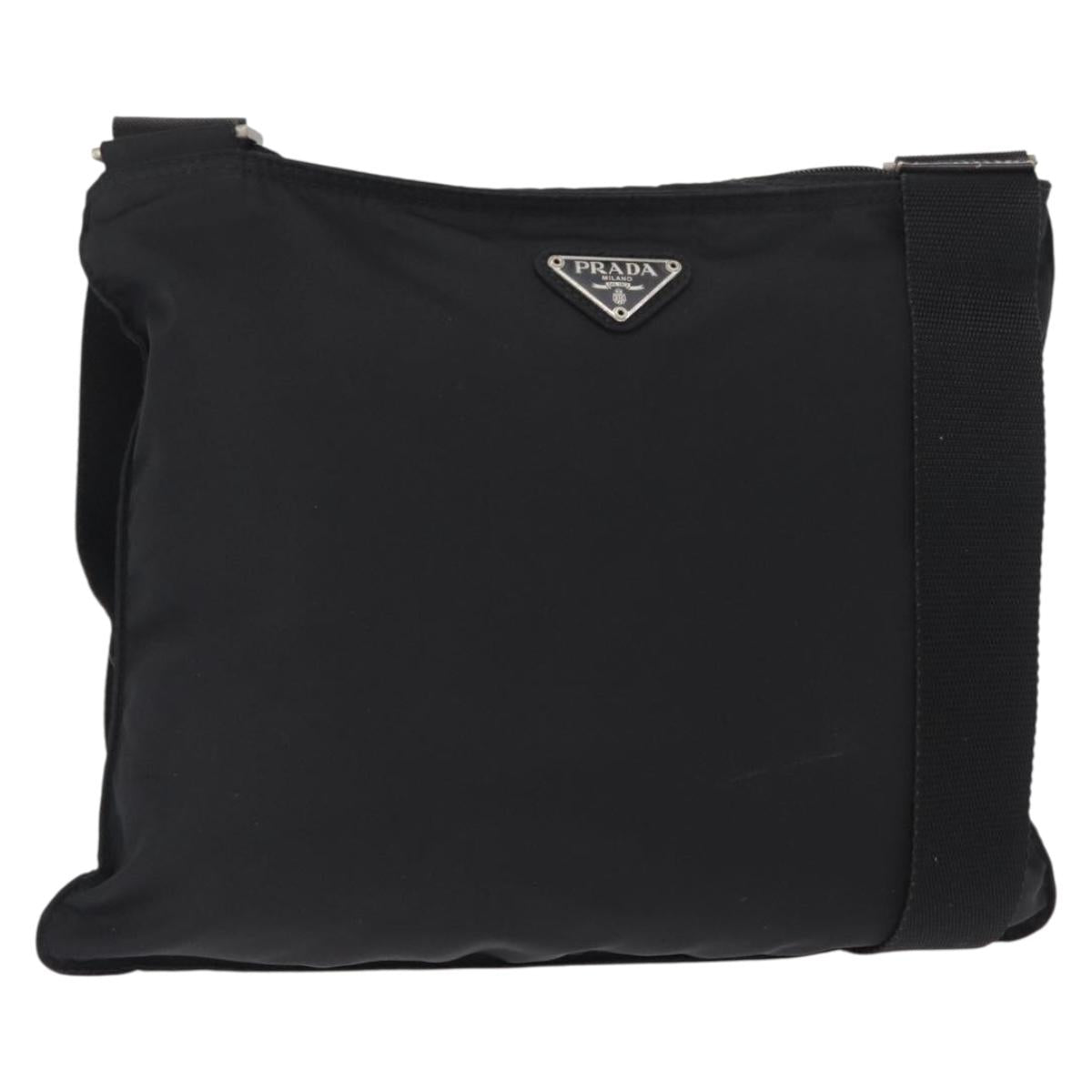 PRADA Shoulder Bag Nylon Black Silver Auth bs31365