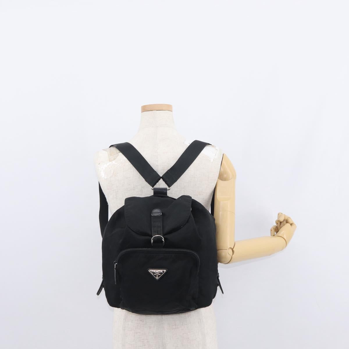 PRADA Backpack Nylon Black Silver Auth bs31366