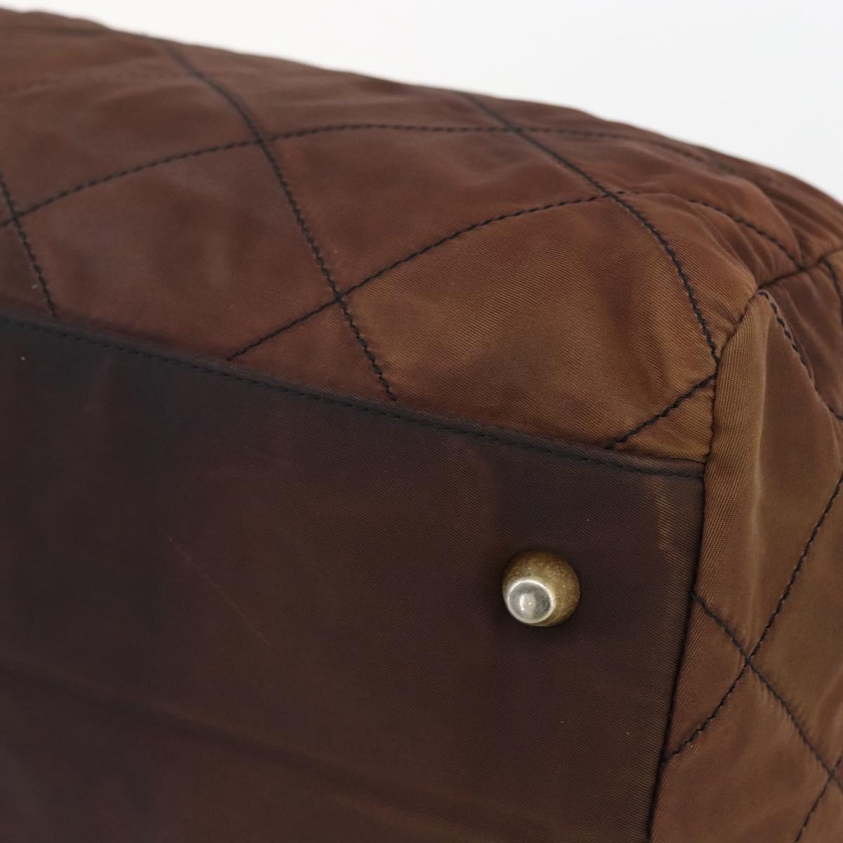 PRADA Chain Hand Bag Nylon Brown Gold Auth bs31367