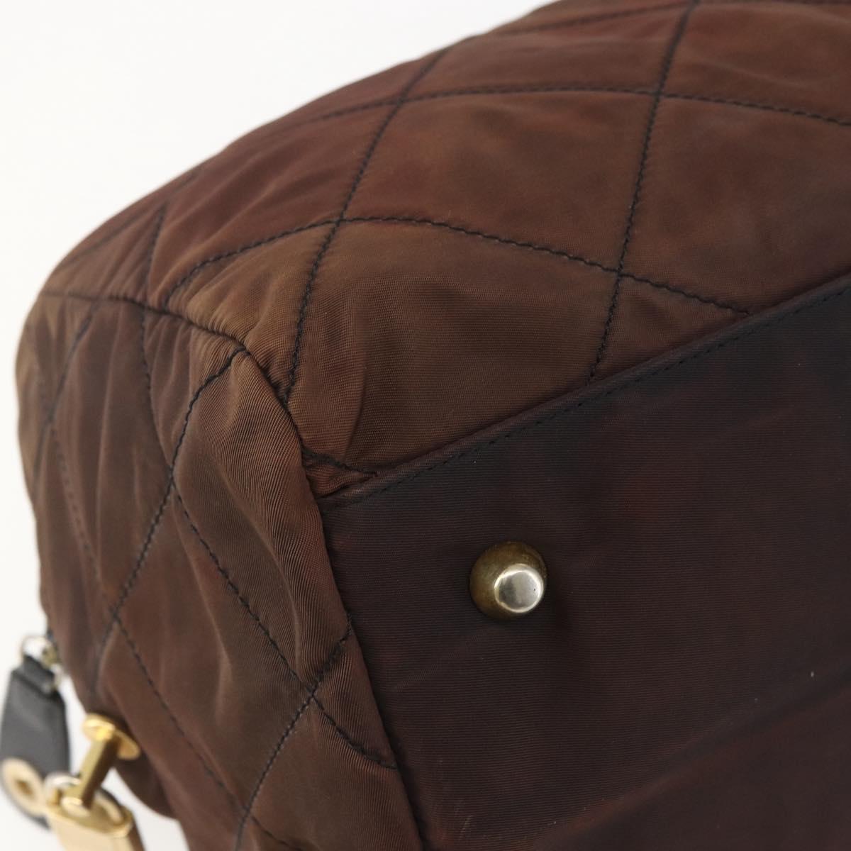 PRADA Chain Hand Bag Nylon Brown Gold Auth bs31367