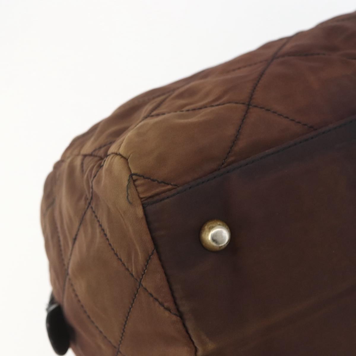 PRADA Chain Hand Bag Nylon Brown Gold Auth bs31367