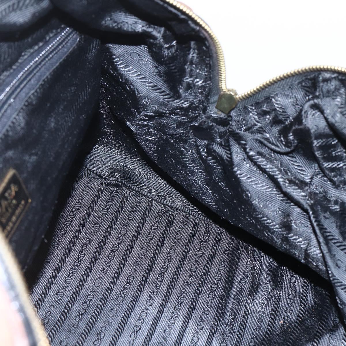 PRADA Chain Hand Bag Nylon Brown Gold Auth bs31367