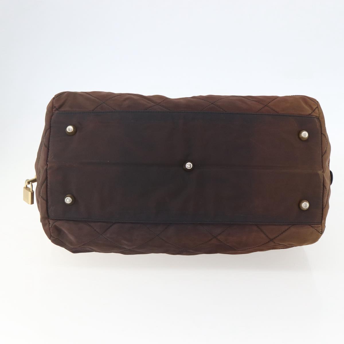 PRADA Chain Hand Bag Nylon Brown Gold Auth bs31367