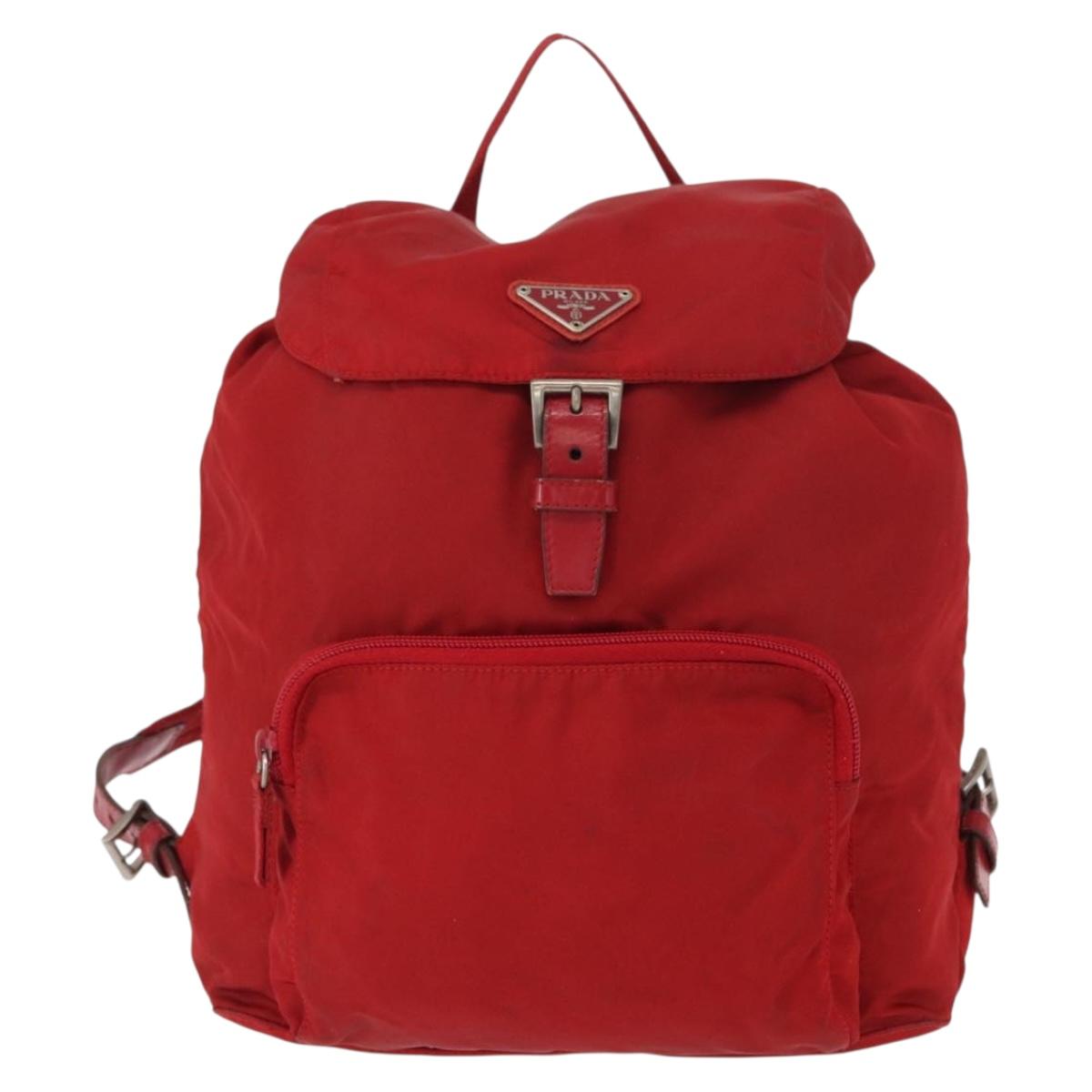PRADA Backpack Nylon Red Silver Auth bs31368
