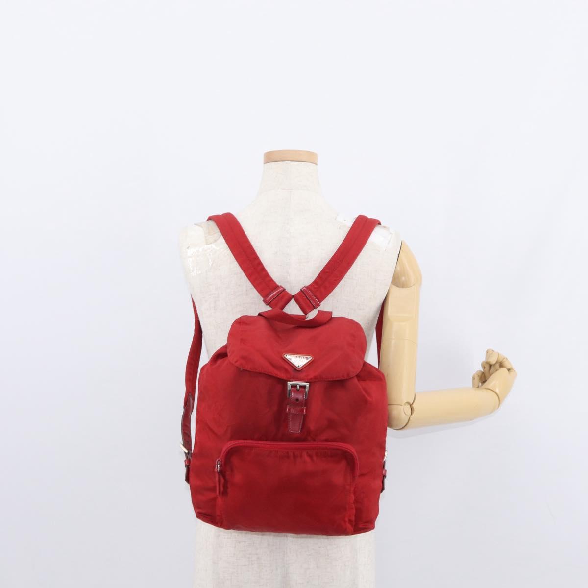 PRADA Backpack Nylon Red Silver Auth bs31368