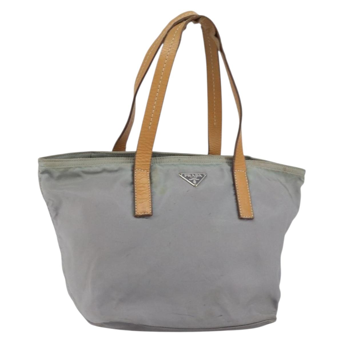 PRADA Hand Bag Nylon Gray Silver Auth bs31370