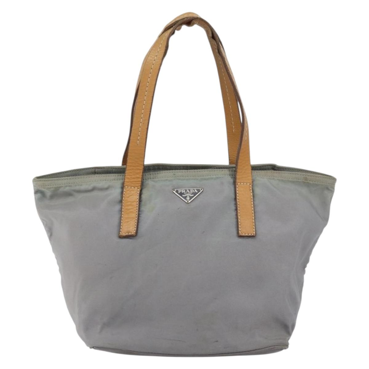 PRADA Hand Bag Nylon Gray Silver Auth bs31370