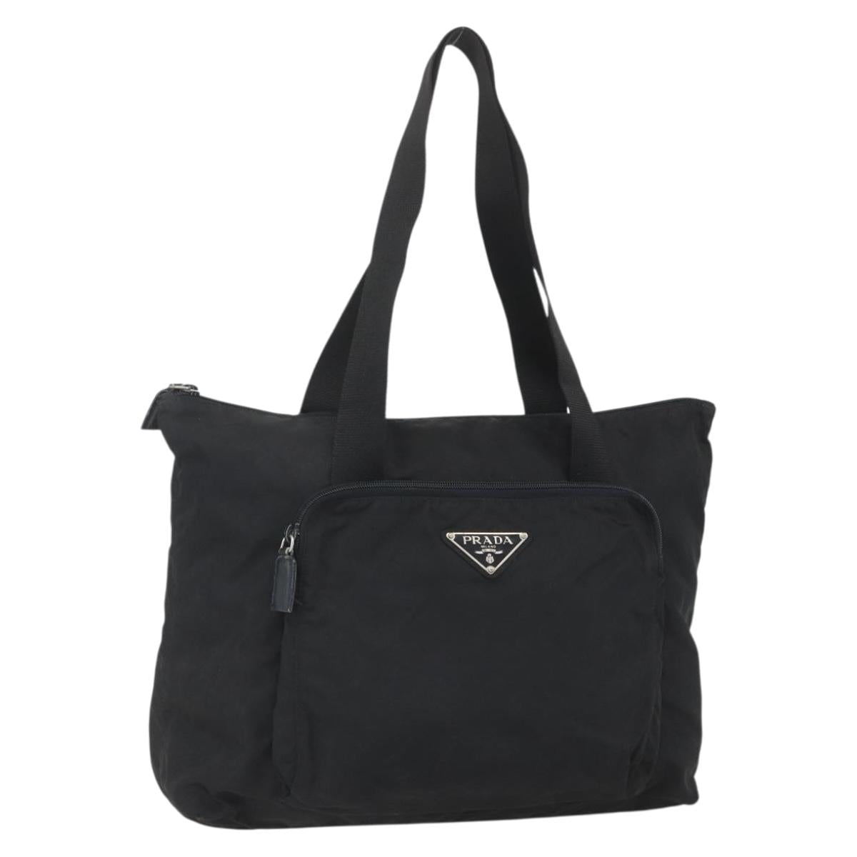 PRADA Tote Bag Nylon Black Silver Auth bs31371