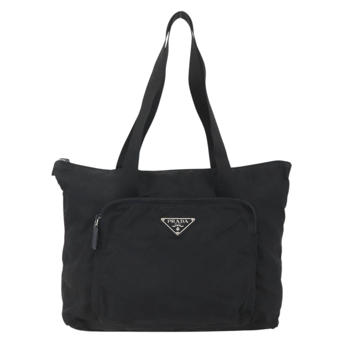 PRADA Tote Bag Nylon Black Silver Auth bs31371