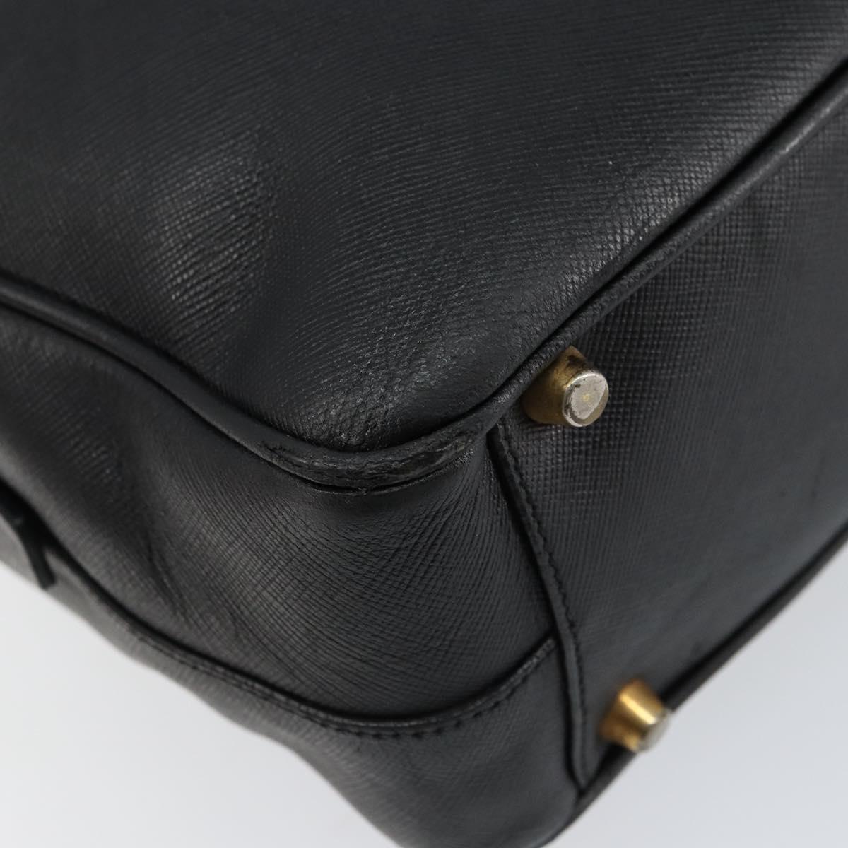 PRADA Hand Bag Safiano leather Black Gold Auth bs31372