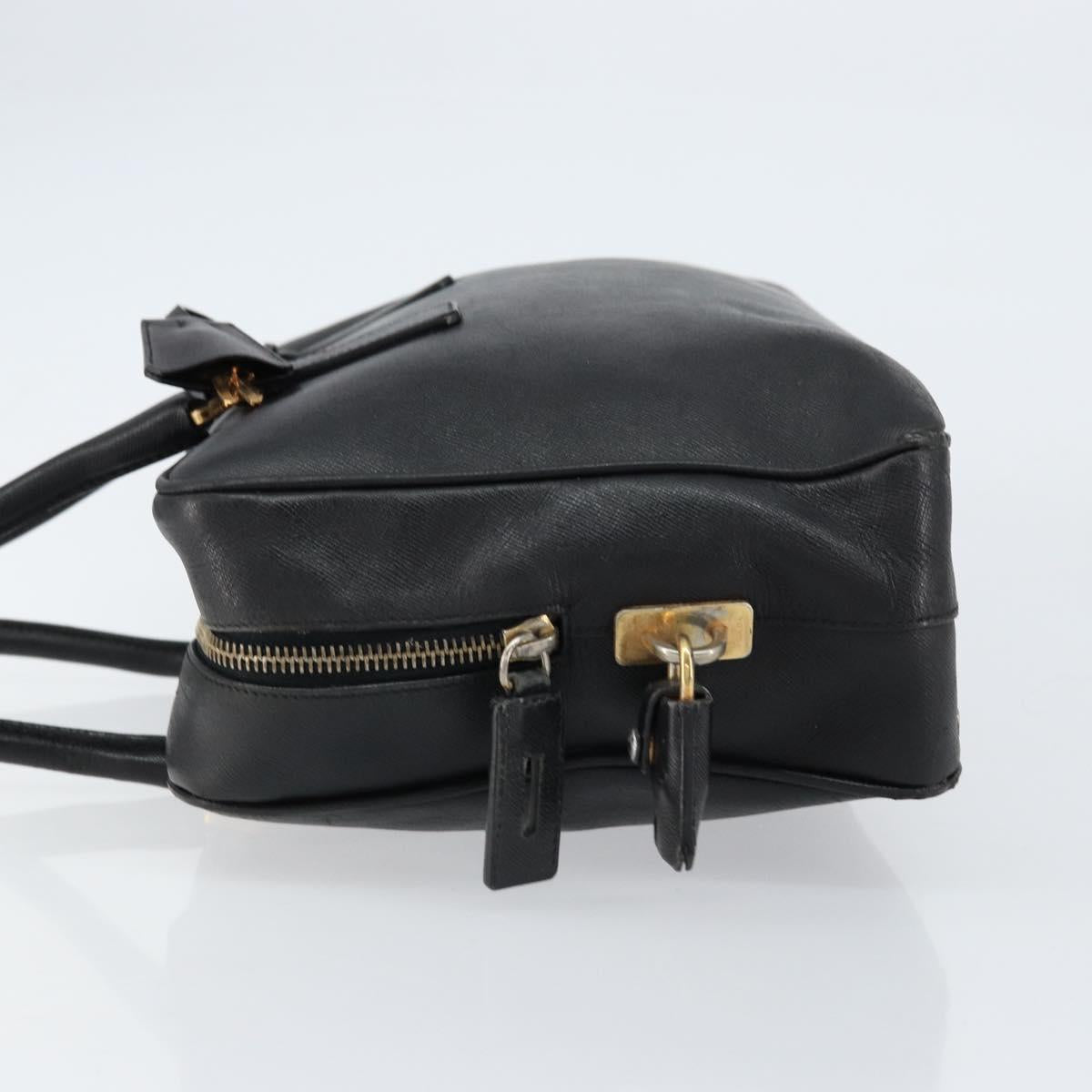 PRADA Hand Bag Safiano leather Black Gold Auth bs31372