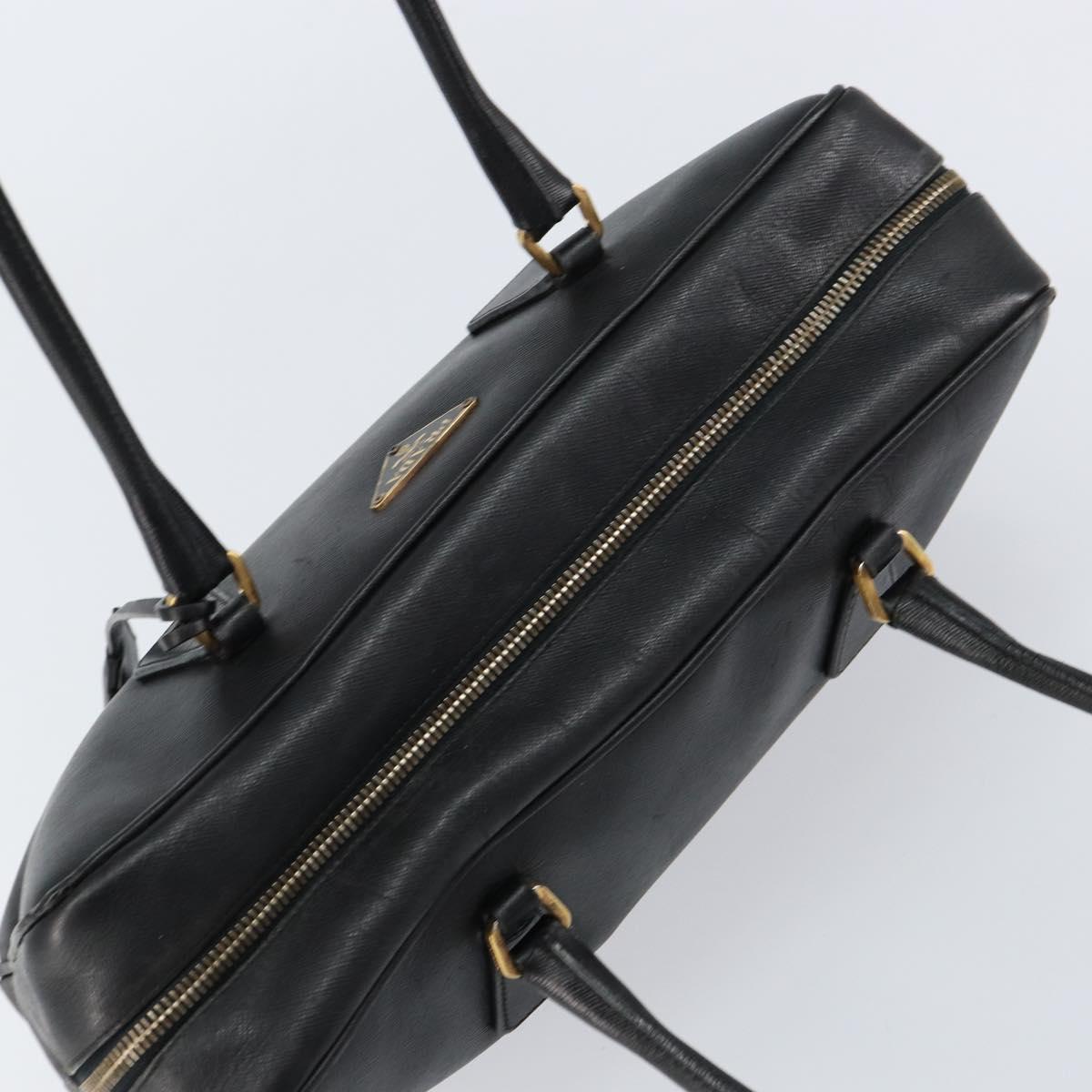 PRADA Hand Bag Safiano leather Black Gold Auth bs31372