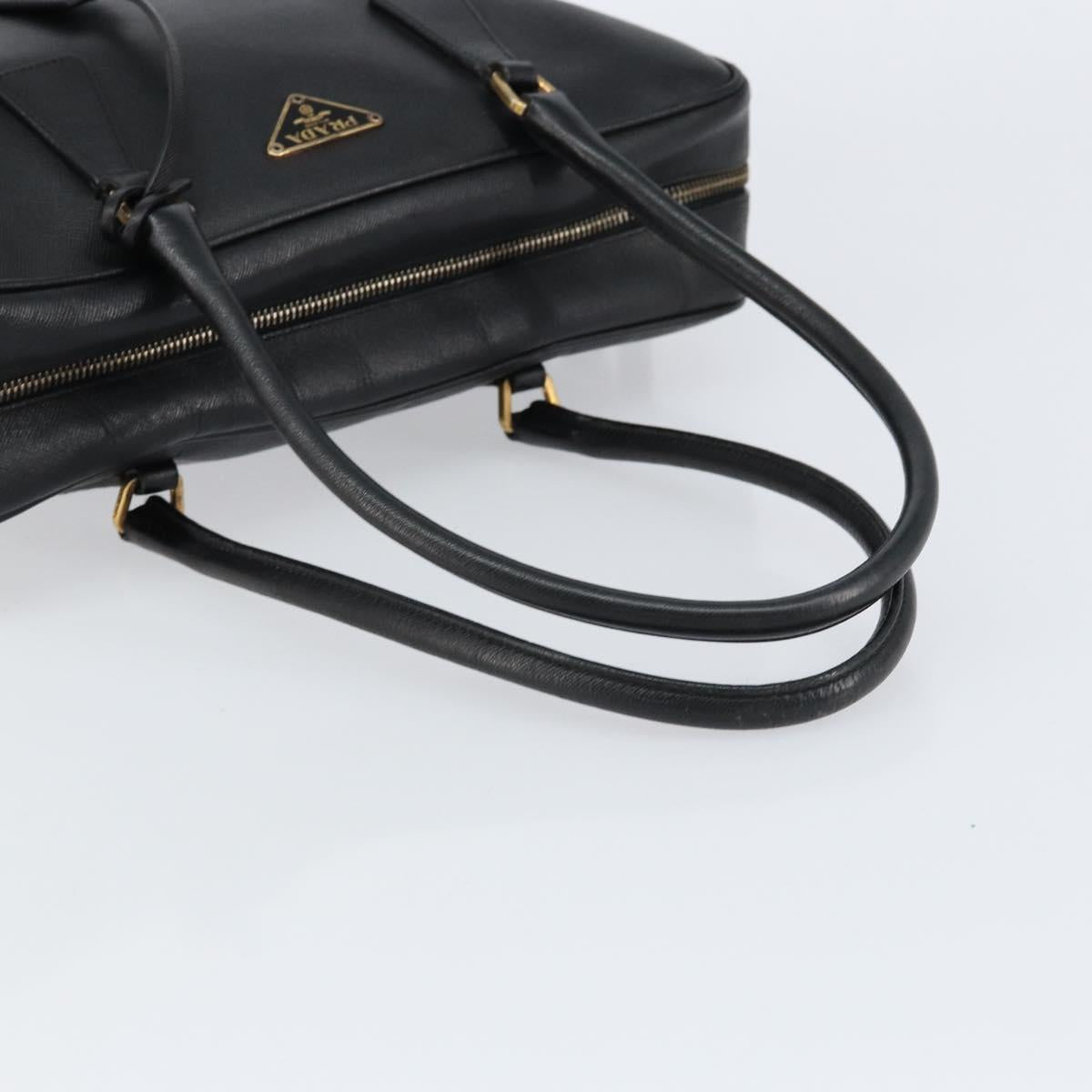 PRADA Hand Bag Safiano leather Black Gold Auth bs31372