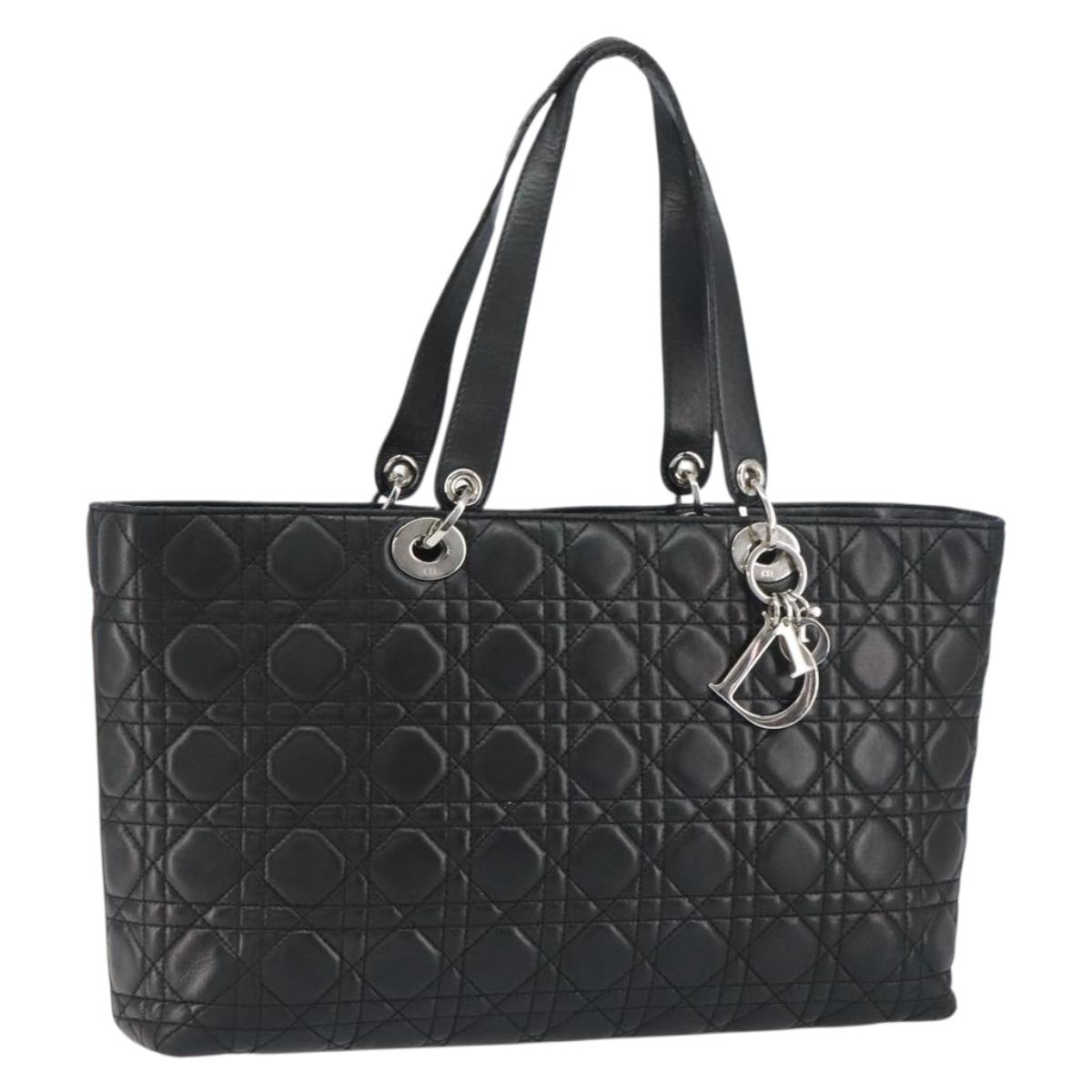 Christian Dior Canage Tote Bag Lamb Skin Black Silver Auth bs31373