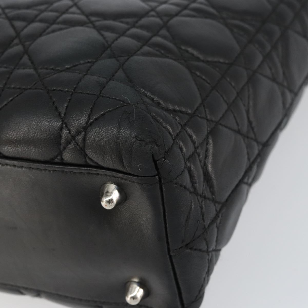 Christian Dior Canage Tote Bag Lamb Skin Black Silver Auth bs31373