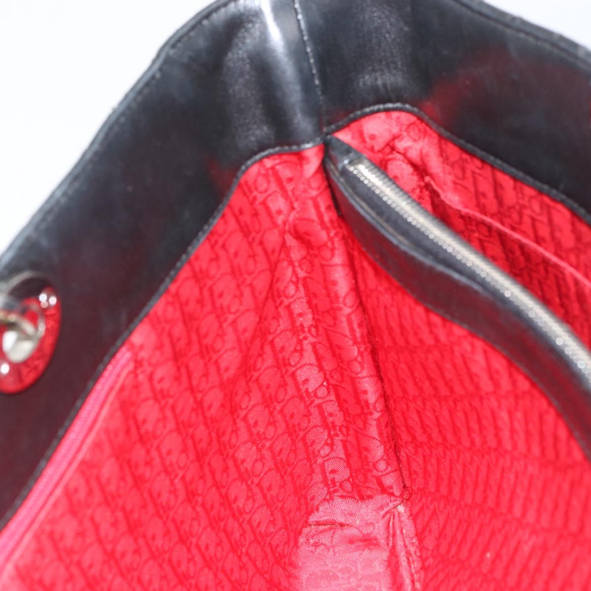 Christian Dior Canage Tote Bag Lamb Skin Black Silver Auth bs31373