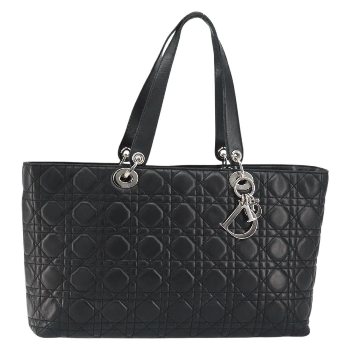 Christian Dior Canage Tote Bag Lamb Skin Black Silver Auth bs31373