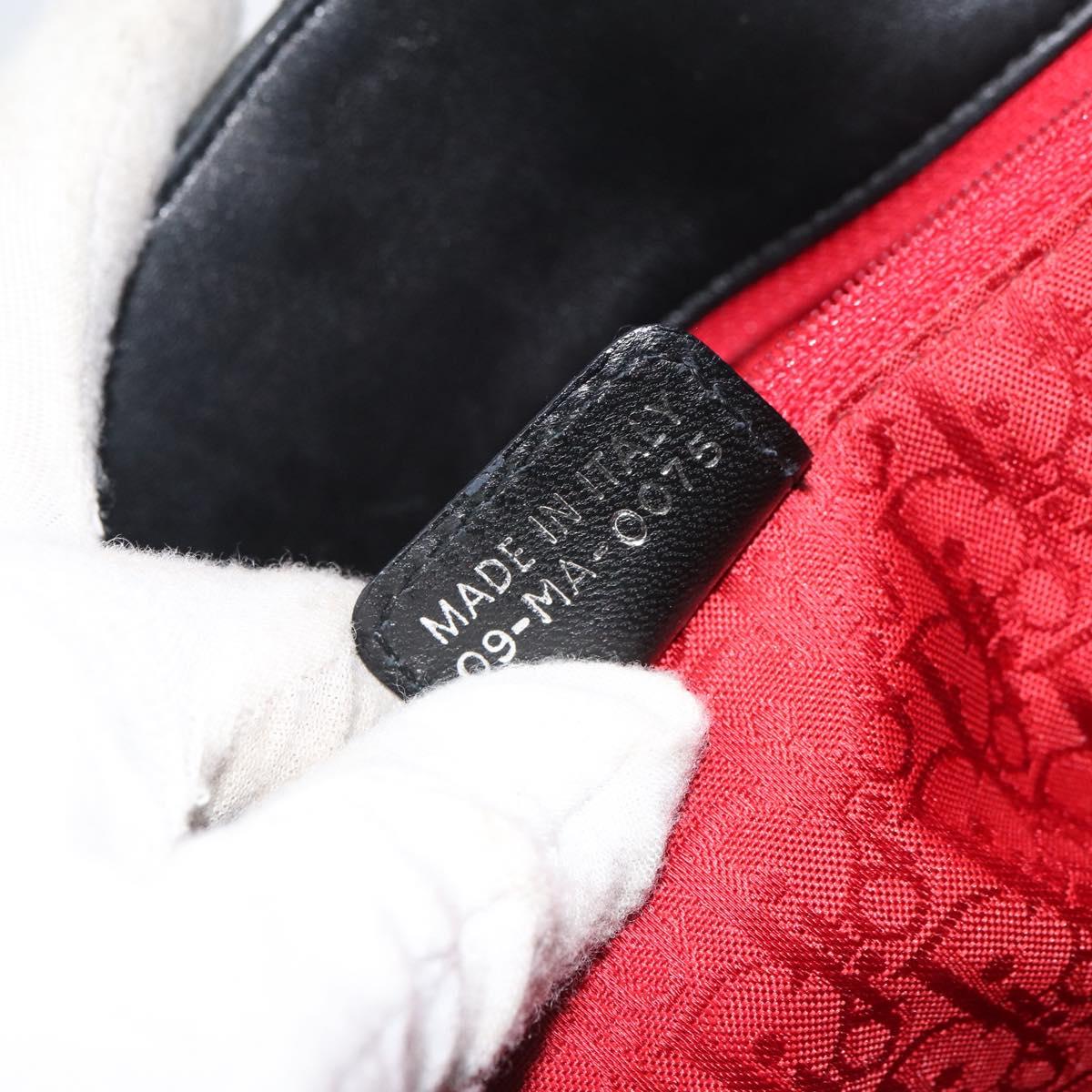 Christian Dior Canage Tote Bag Lamb Skin Black Silver Auth bs31373