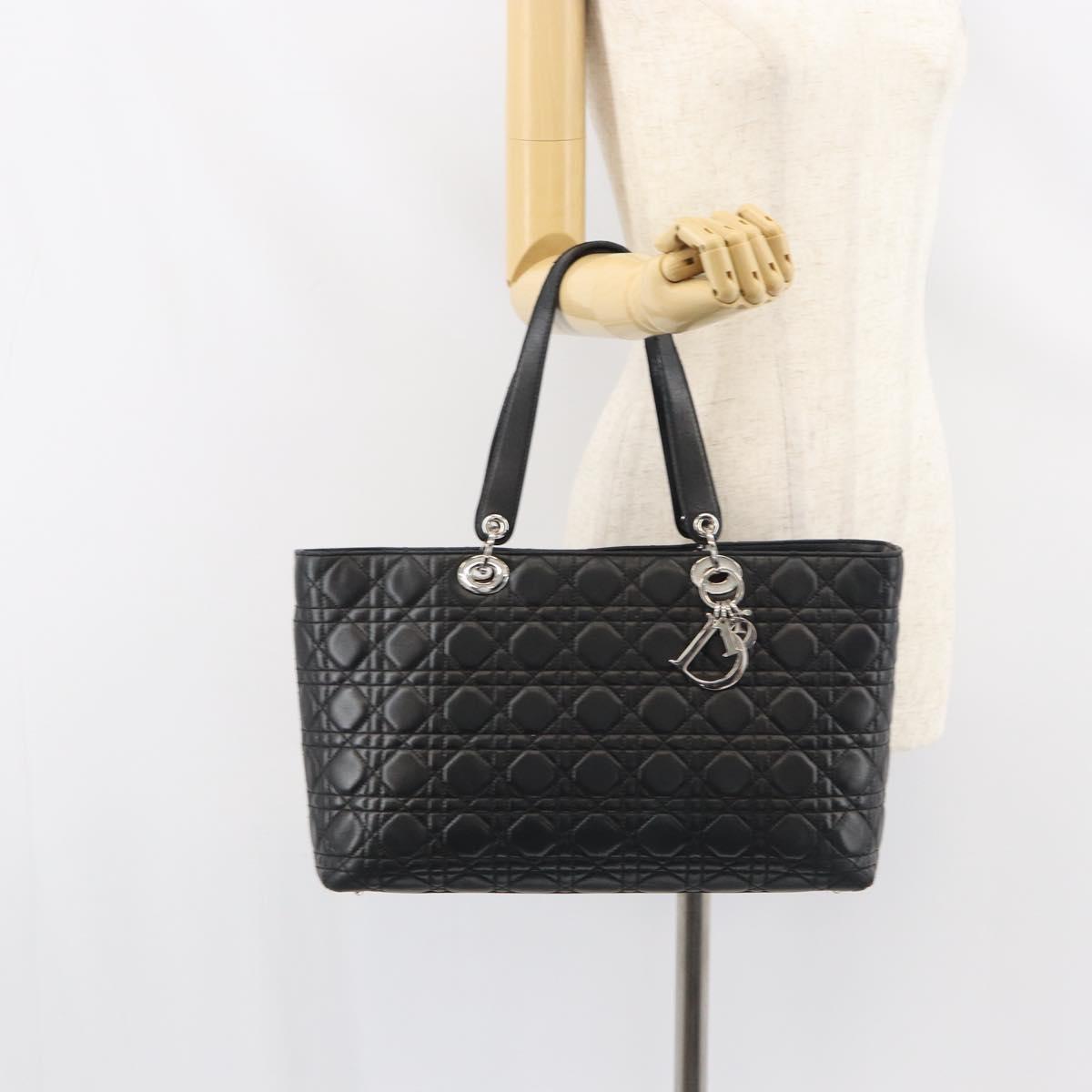 Christian Dior Canage Tote Bag Lamb Skin Black Silver Auth bs31373