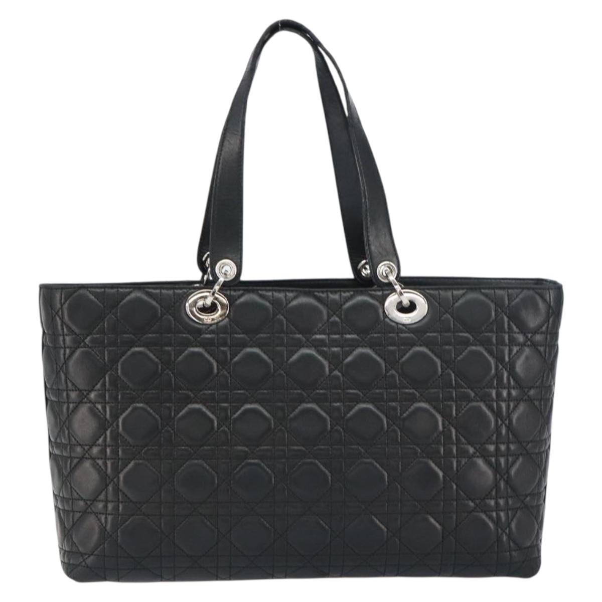 Christian Dior Canage Tote Bag Lamb Skin Black Silver Auth bs31373