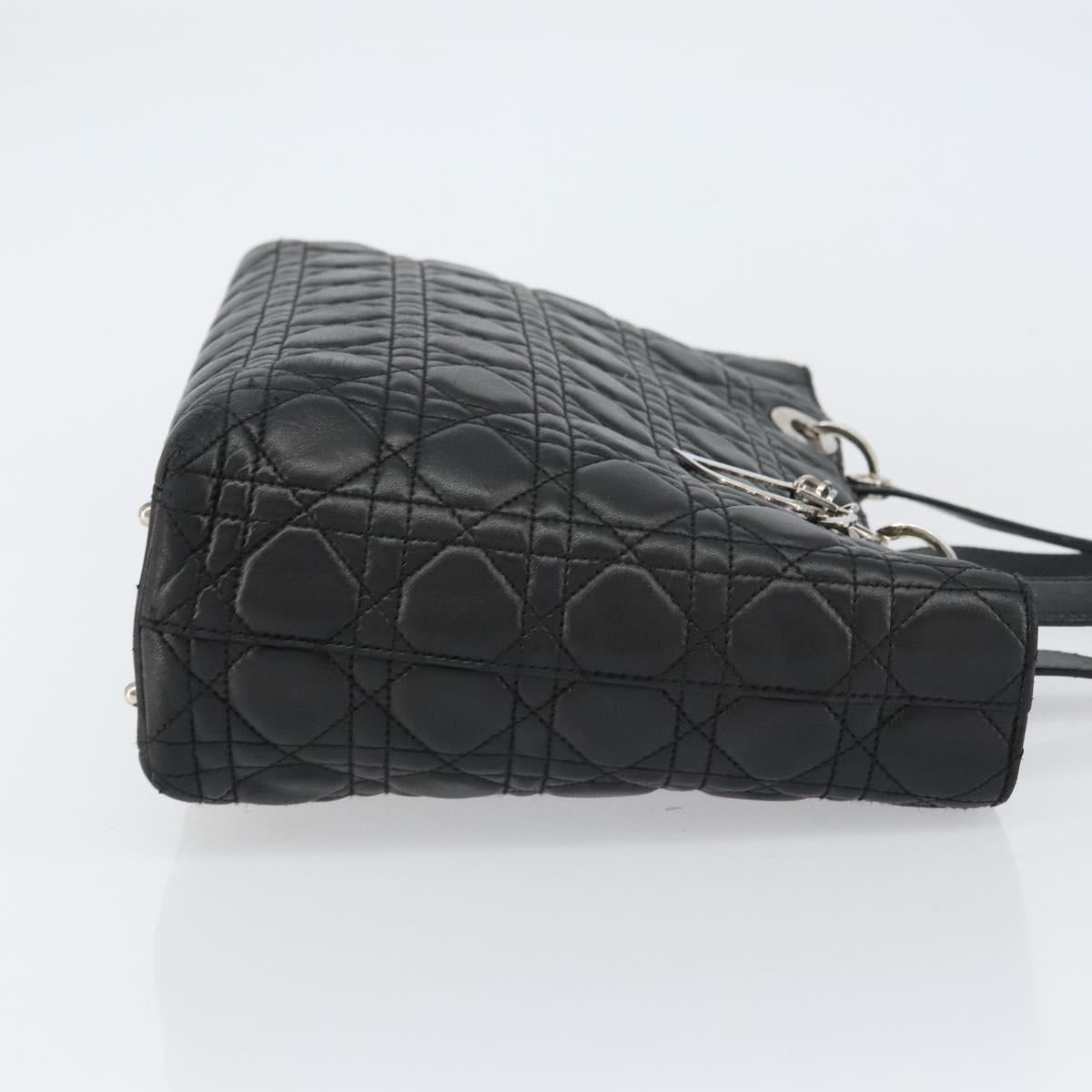 Christian Dior Canage Tote Bag Lamb Skin Black Silver Auth bs31373